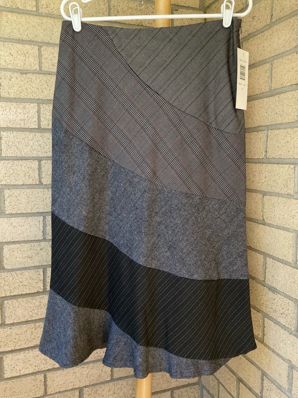 Vintage Allison Taylor Gray Mixed Prints Patchwork Striped Skirt Size 10 NWT - Picture 10 of 17